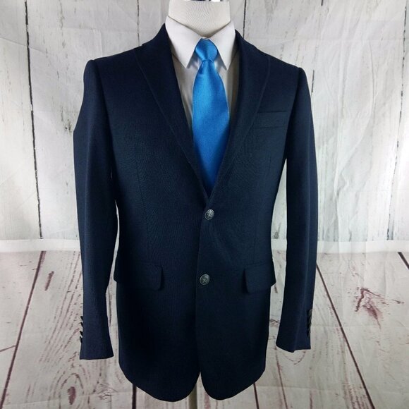 HS&M 36R 2 Metal Button Navy Blue Birdseye Suit Blazer Sport Coat